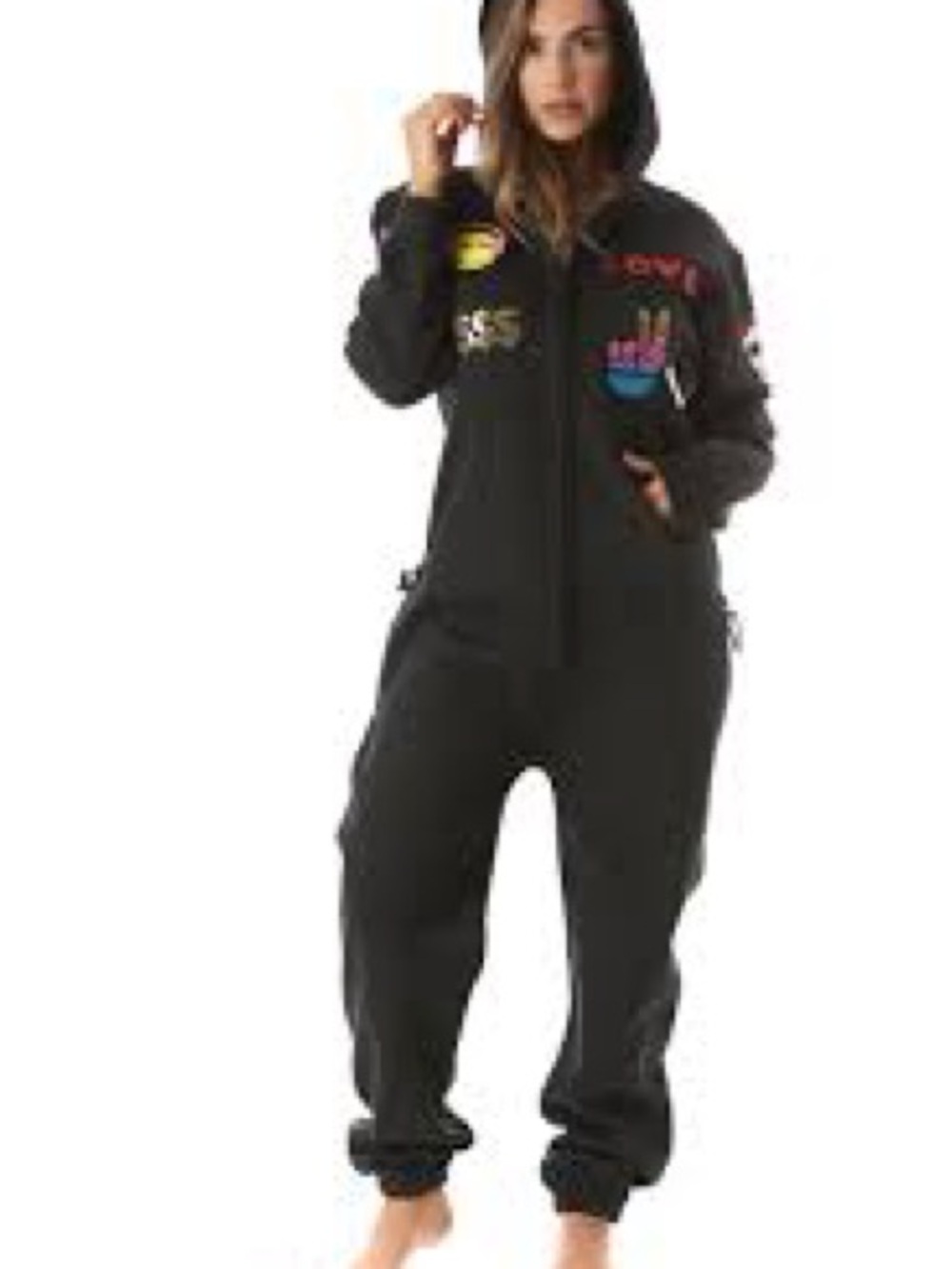 Black Hooded Graphic Jumpsuit - Women's One-Piece